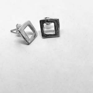 Modernist Earrings No. 5 - Geometric Cutout Square Stud Earrings in Sterling Silver