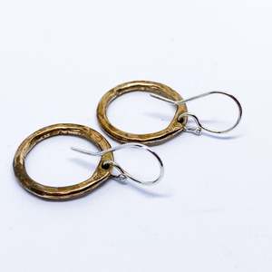 Hoop Earrings: Organic Circle Sterling Silver + Bronze Hoop Earrings: Timeless Style