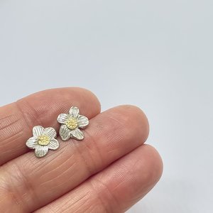 Daisy Flower Stud Earrings | Sterling Silver + 18ct Gold