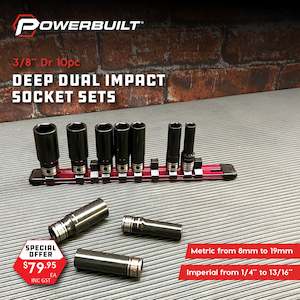Socket Sets: Powerbuilt 3/8Dr 10Pc Metric Deep Dual Impact Socket Set
