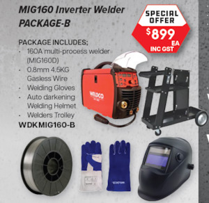 Mig Multi Process: WELDCO 160A Inverter MIG/TIG/ARC Welder 10A plug Package B