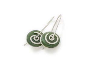 Jewellery: Silver Greenstone Spiral Drop Earrings - Medium