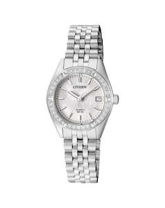 Ladies Citizen Quartz Silver Dress Watch with Crystals