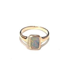 9ct Rose Gold Rainbow Boulder Opal with Diamond Ring