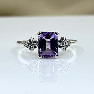 Sterling Silver Art Deco Style Amethyst Ring