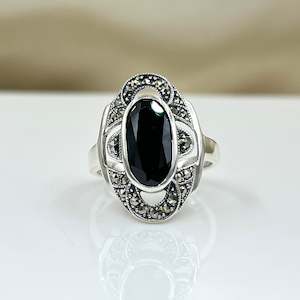 Sterling Silver Art Deco Style Black Onyx Ring