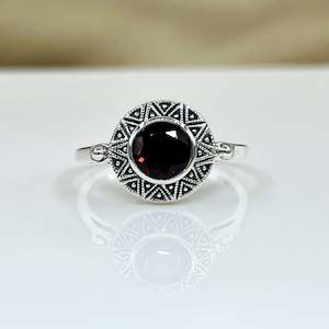 Sterling Silver Art Deco Garnet Ring