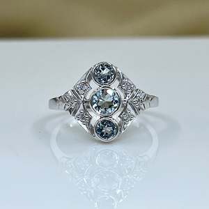 Sterling Silver Blue Topaz & Cubic Zirconia Ring