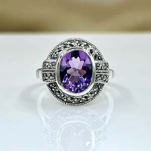 Sterling Silver Amethyst Marcasite Ring