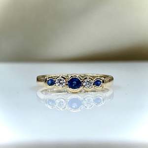 9ct Yellow Gold Ceylon Sapphire & Diamond Ring
