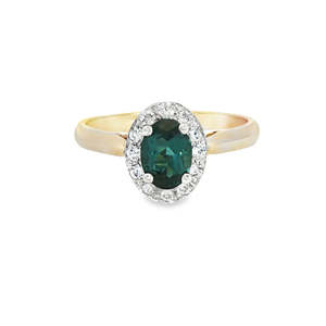 9ct Yellow Gold Teal Tourmaline & Diamond Ring