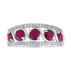 9ct White Gold Five Stone Ruby & Diamnond Ring