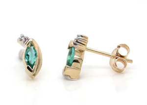 9ct Yellow Gold Emerald & Diamond Half Halo Stud Earrings