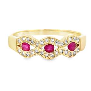 9ct Yellow Gold Created Ruby & Diamond Ring