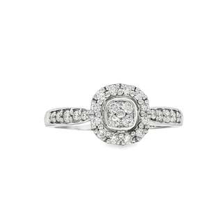 9ct White Gold Diamond Halo Style Engagement Ring