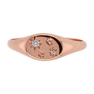 9ct Rose Gold Star Set Diamond Signet Ring