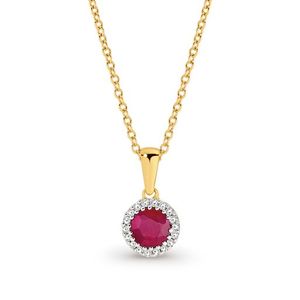9ct Yellow Gold Ruby & Diamond Pendant