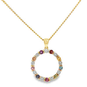 Assorted Coloured Stone and Diamond Circle Pendant.