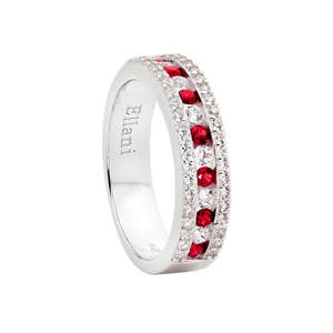 Engagement Rings: Sterling Silver Triple Row Red & White Cubic Zirconia Dress Ring
