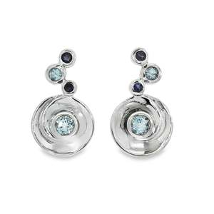 Sterling Silver Blue Topaz & Iolite Spiral Earrings