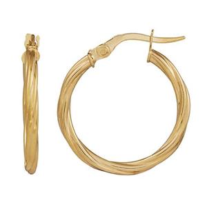 Earrings: 9ct Yellow Gold Twist Tube Hoop Earrings