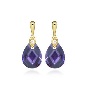 Earrings: 9ct Yellow Gold Purple Cubic Zirconia Drop Earrings