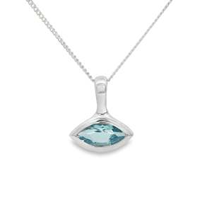 Gemstone Jewellery: Sterling Silver Marquise Shaped Blue Topaz Necklace