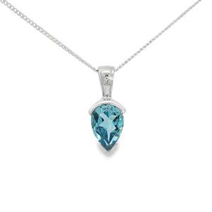 Gemstone Jewellery: Sterling Silver Pear Shaped Blue Topaz Necklace