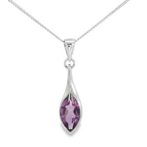 Sterling Silver Marquise Cut Amethyst Necklace