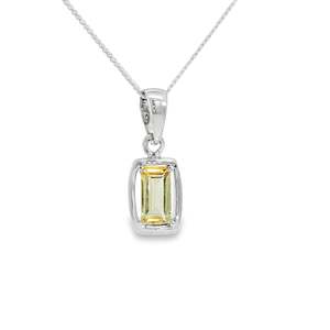 Sterling Silver Lemon Citrine Emerald Cut Necklace