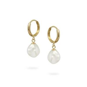 Jewellery Pearls: 9ct Yellow Gold Huggies with White Keshi Pearls