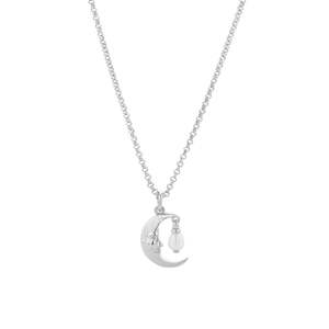 Karen Walker Silver Star Gazers Moon Necklace with Freshwater Pearl