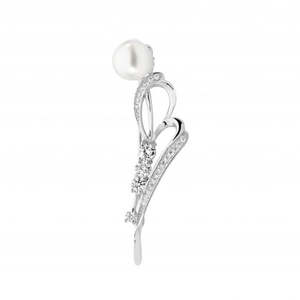 Sterling Silver Brooch with Freshwater Pearl and Cubic Zirconia