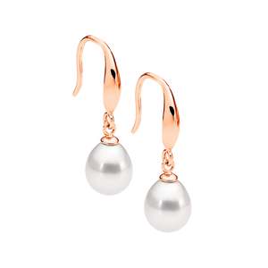 Rose Gold Plate Hook Earrings with Freshwater Pearl