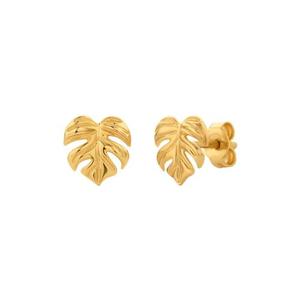 9ct Yellow Gold Monstera Leaf Stud Earrings