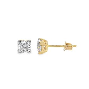 9ct Yellow Gold Cubic Zirconia Cushion Cut Stud Earrings