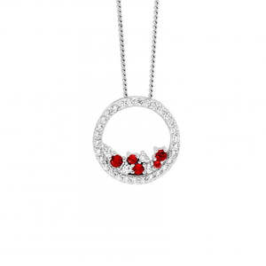 Ellani Collections: Open Circle Red Colour CZ Necklace