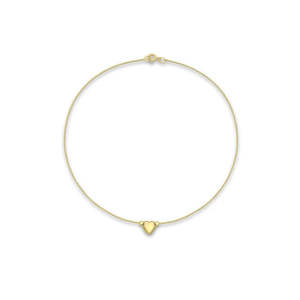 9K Yellow Gold Box Chain Anklet with Heart