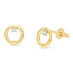 Earrings: 9ct Yellow Gold Circle Studs with Lab Grown Diamonds