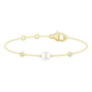Gold Jewellery: 9K Yellow Gold Lab Grown Diamond with Freshwater Pearl Bracelet