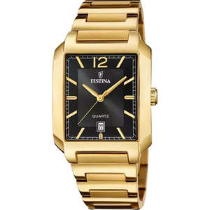 Watches: Festina Gents Gold Dress Watch with Black Dial