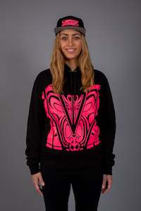 Basic Hoodie: Maori Unisex Hoodie Black with Pink [Fluro] design