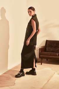 Skirts: JASMINE SATIN SKIRT - BLACK