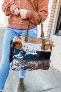 Cowhide Bags: Lizzy Cowhide Panel Laptop Bag