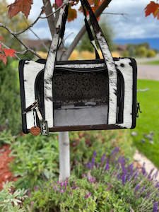 Black & White Cowhide DOG CARRIER - Small Dog
