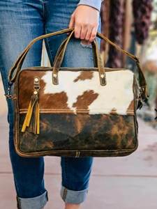 Cowhide Bags: Savannah Aged Leather & Cowhide Laptop Bag