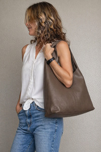 Cowhide Bags: Ally - Rich Mushroom - Italian Leather