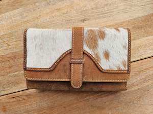 Cowhide Bags: Amber - Aged Leather & Cowhide Tri Fold Wallet