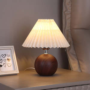 French Pastoral Wood Style Bedside/Table Lamp Pleated Night Light LED