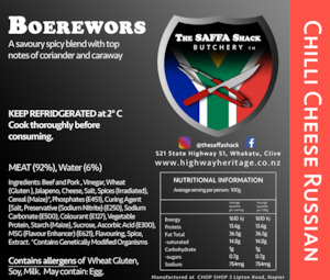 From The Butchery: Boerewors: Chilli Cheese Russian / kg